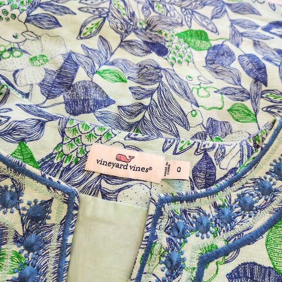 Vineyard Vines Bird Print Linen Blend Cordia Embroidered Shift Dress Preppy 0 - Picture 8 of 12